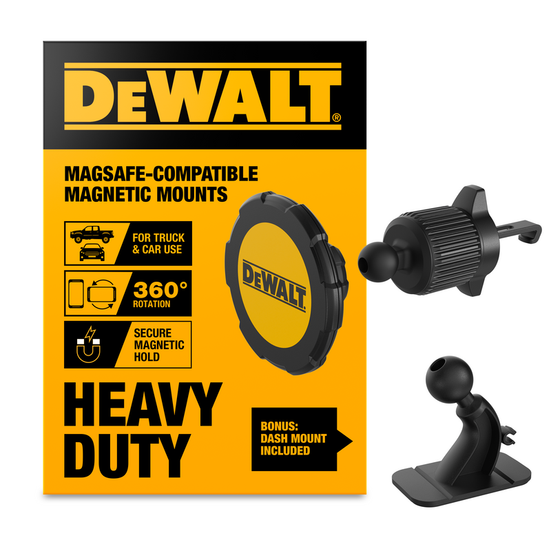DEWALT Magnetic Car Phone Mount Kit, MagSafe Vent and Dashboard 2-in-1