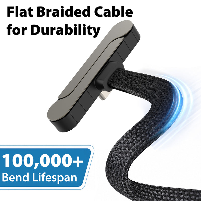 Travel Depot 240W USB-C Cable 4ft, 90 Degree with Built-In Phone Kickstand