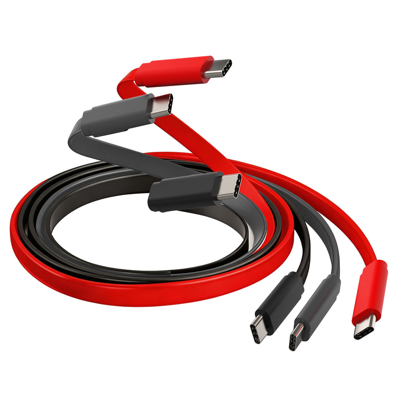 Travel Depot 3 Pack Flat USB-C to USB-C Cable, Fast Charging Tangle-Free Design