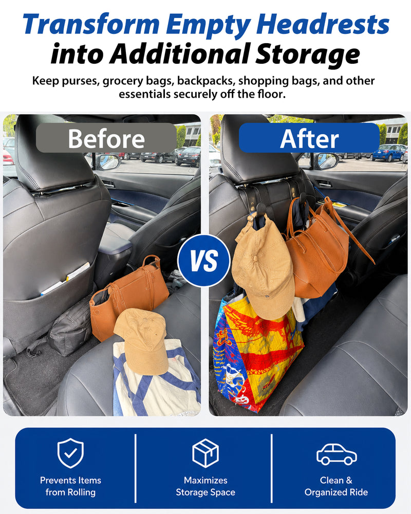 Travel Depot Car Headrest Hooks, Heavy Duty Seat Hanger for Bags