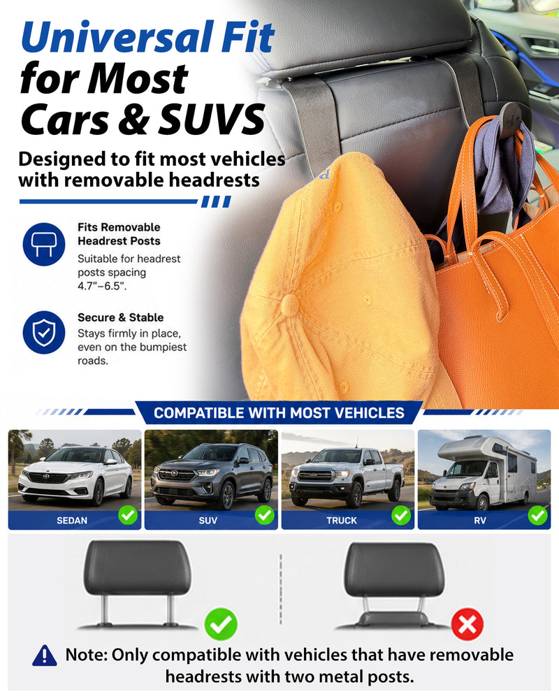 Travel Depot Car Headrest Hooks, Heavy Duty Seat Hanger for Bags
