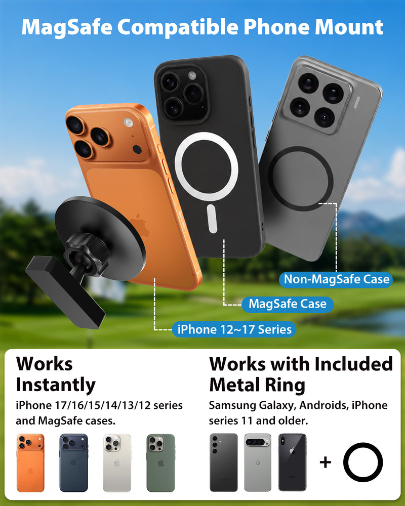 Travel Depot Magnetic Golf Cart Phone Holder, MagSafe Compatible 360° Mount