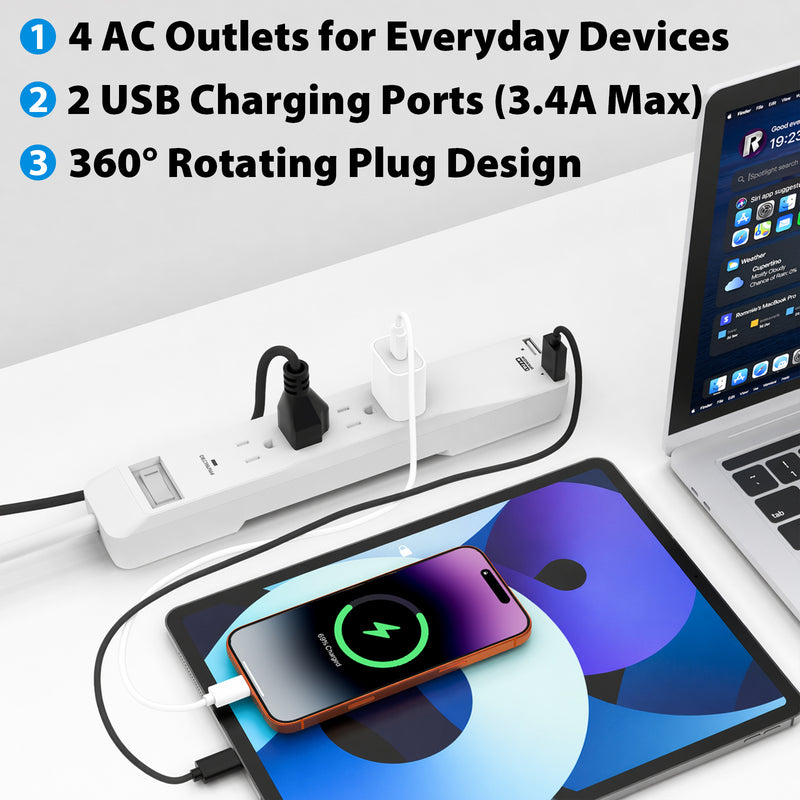 Cyberguys 4-Outlet Surge Protector Power Strip with 2 USB Ports