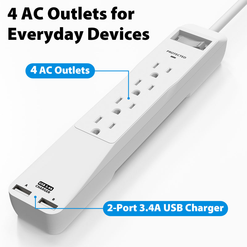Cyberguys 4-Outlet Surge Protector Power Strip with 2 USB Ports