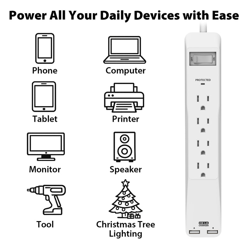 Cyberguys 4-Outlet Surge Protector Power Strip with 2 USB Ports