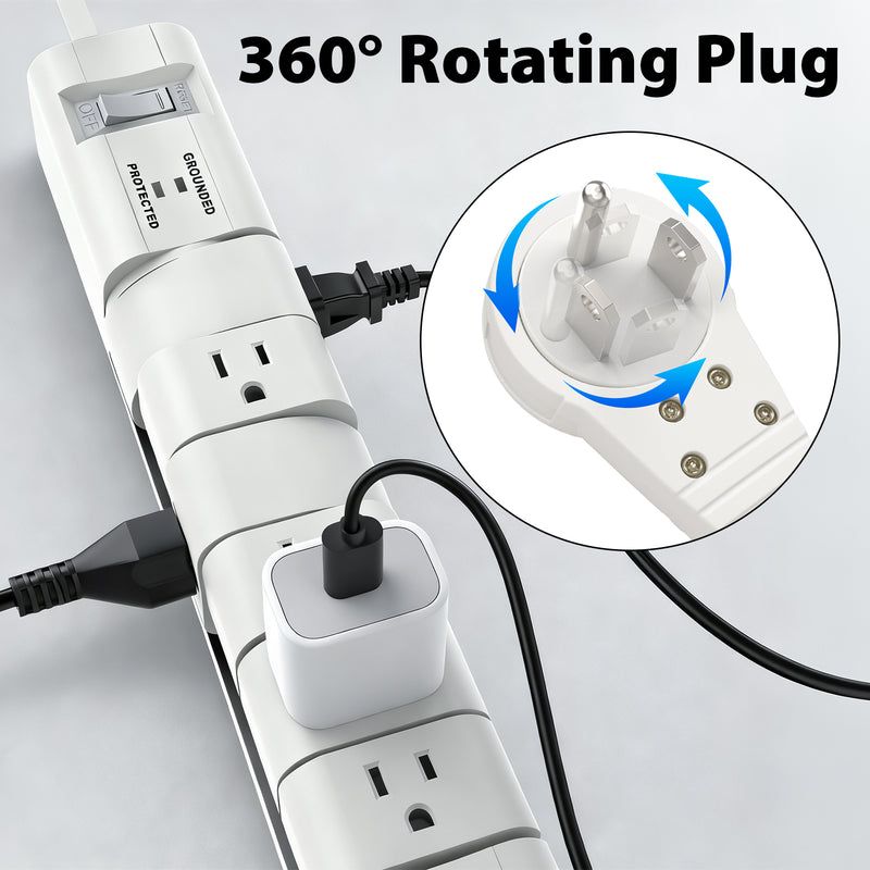 Cyberguys 6-Outlet Rotating Power Strip with USB Ports, Flat Plug Surge Protector