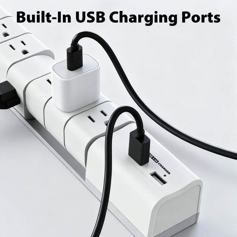 Cyberguys 6-Outlet Rotating Power Strip with USB Ports, Flat Plug Surge Protector