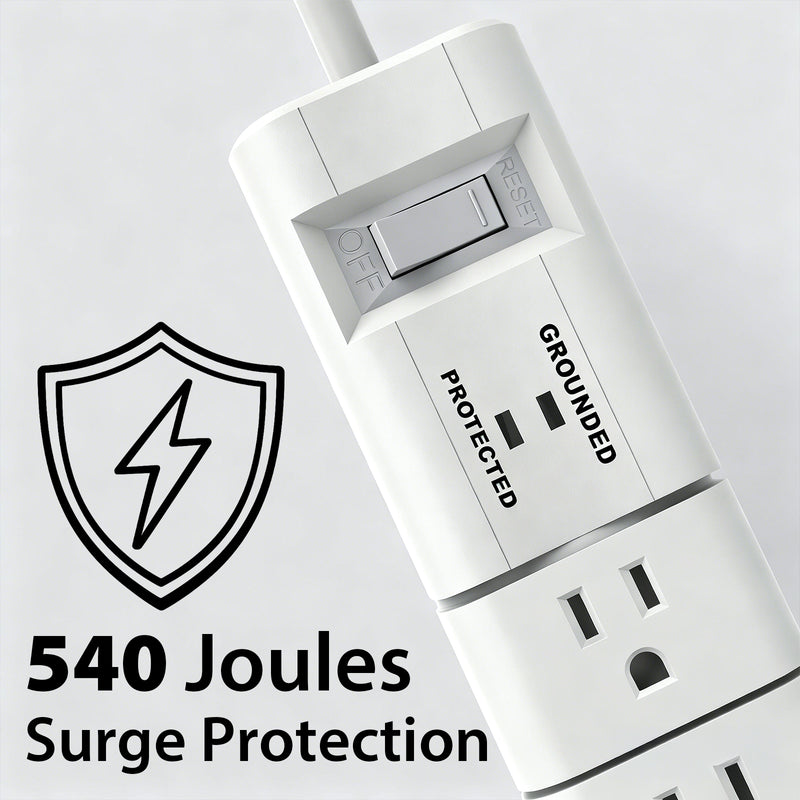 Cyberguys 6-Outlet Rotating Power Strip with USB Ports, Flat Plug Surge Protector