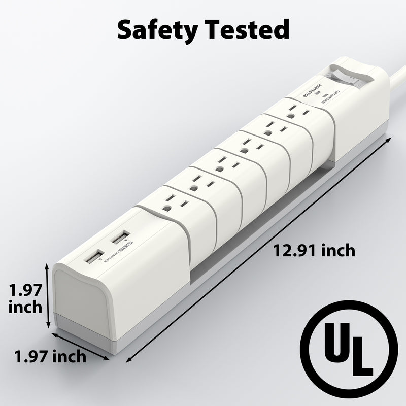 Cyberguys 6-Outlet Rotating Power Strip with USB Ports, Flat Plug Surge Protector