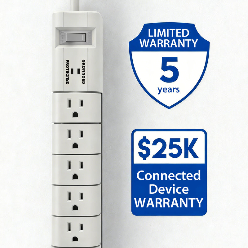 Cyberguys 6-Outlet Rotating Power Strip with USB Ports, Flat Plug Surge Protector