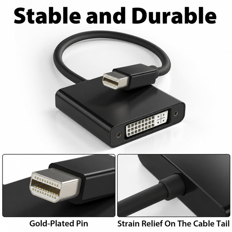 Cyberguys Mini DisplayPort to DVI Adapter – 4K@30Hz Mini DP to DVI-D Converter, Gold-Plated Connector, Compatible with MacBook, iMac, Surface, Thunderbolt