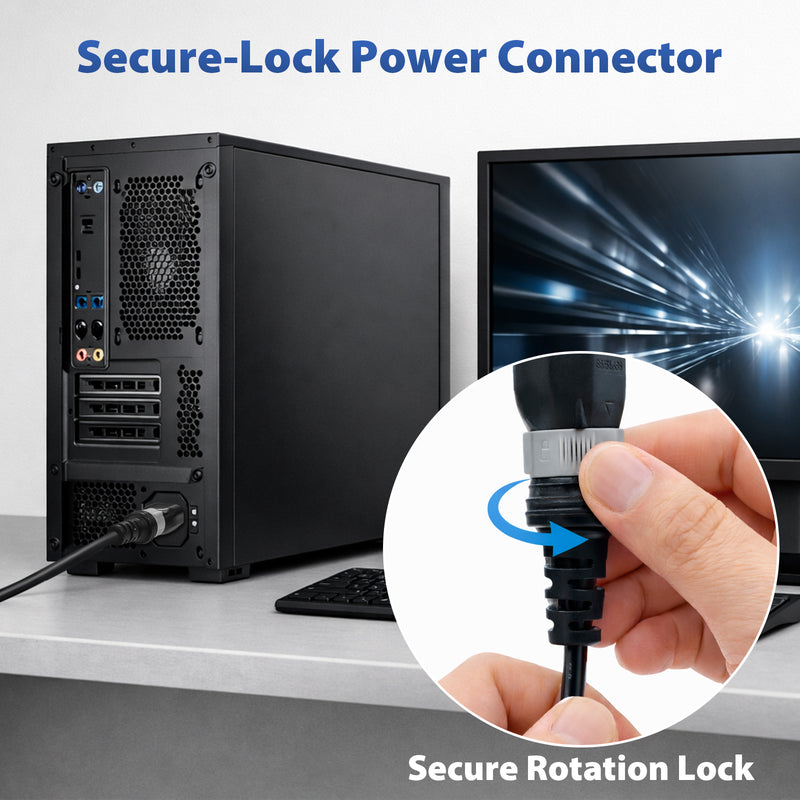 NEMA 5-15P to S-Lock C13 Power Cord – 18AWG Secure Locking Power Cable