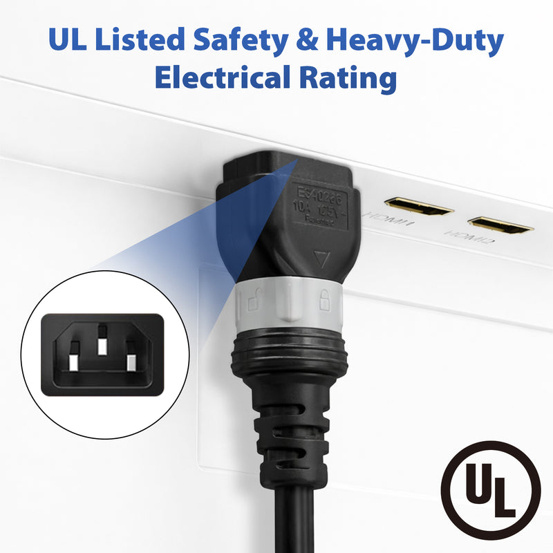 NEMA 5-15P to S-Lock C13 Power Cord – 18AWG Secure Locking Power Cable