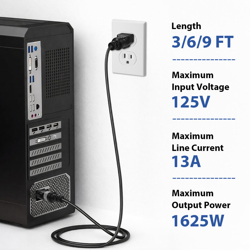 NEMA 5-15P to S-Lock C13 Power Cord – 18AWG Secure Locking Power Cable