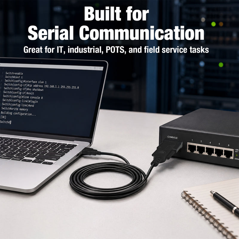 Cyberguys USB-A to RS232 Serial Cable with FTDI Chip, DB9 Plug and Play