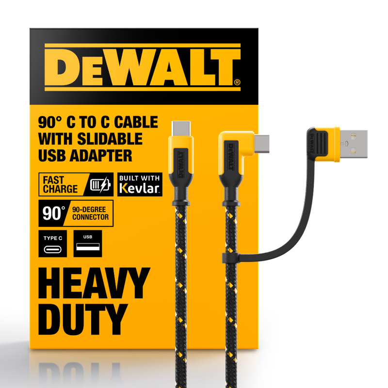 DEWALT 90 Degree USB-C Cable with Sliding USB-A Adapter, 60W Fast Charging