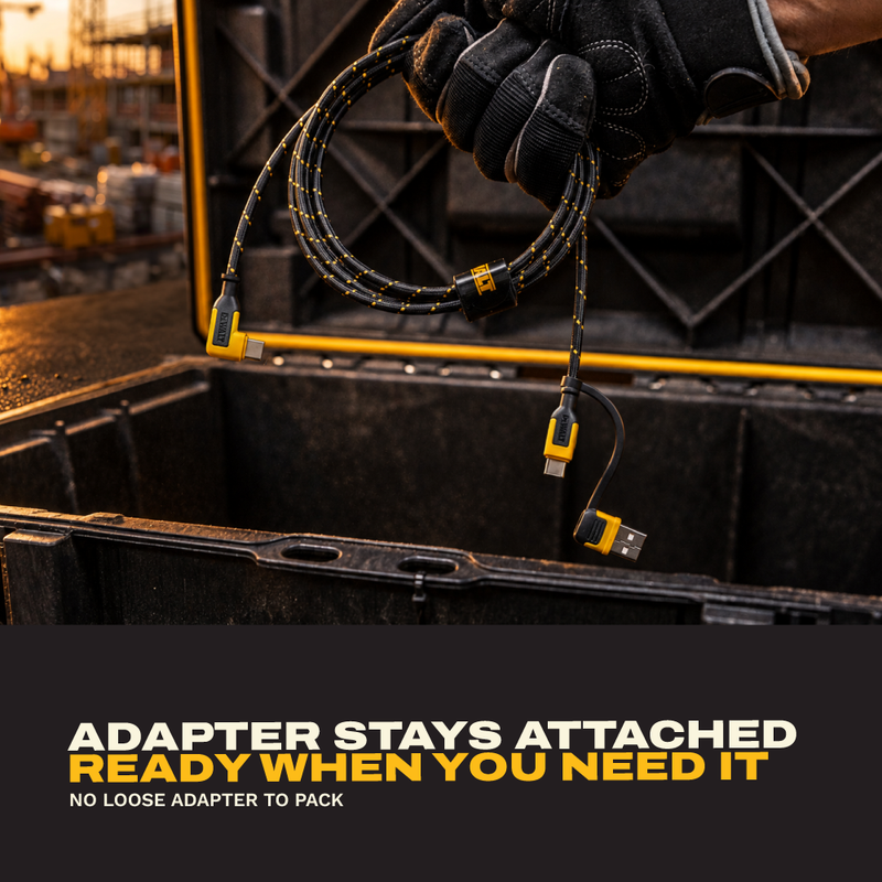 DEWALT 90 Degree USB-C Cable with Sliding USB-A Adapter, 60W Fast Charging