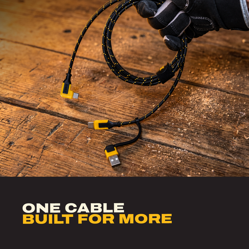 DEWALT 90 Degree USB-C Cable with Sliding USB-A Adapter, 60W Fast Charging