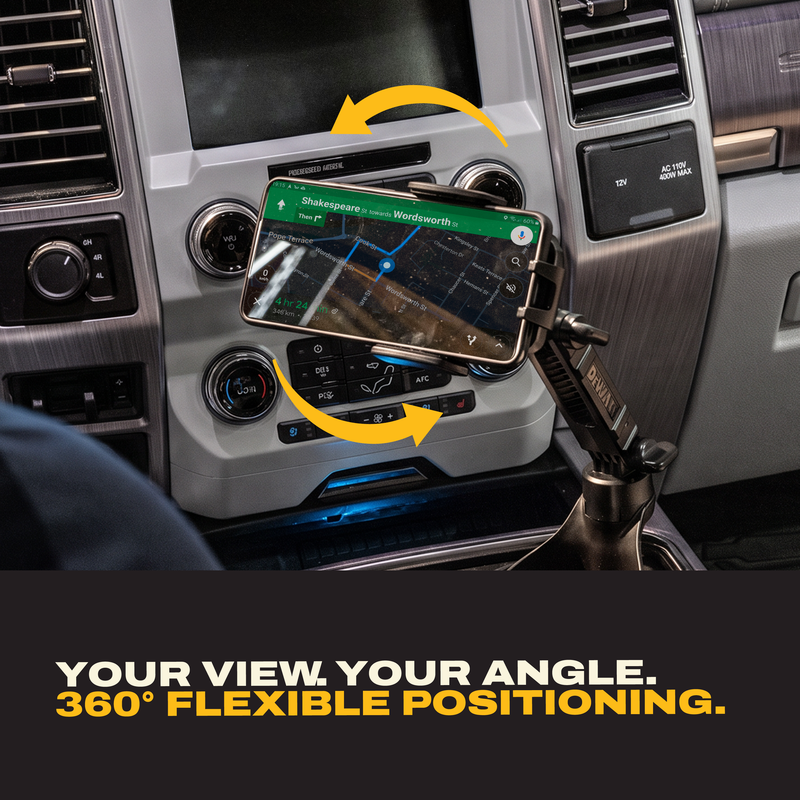 DEWALT Cup Holder Phone Mount for Car, Adjustable Crane Arm Universal Cradle