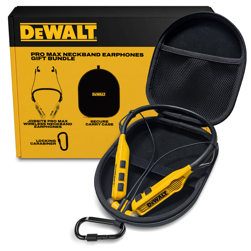 DEWALT Pro Max Neckband Earphones Gift Bundle with Case and Carabiner