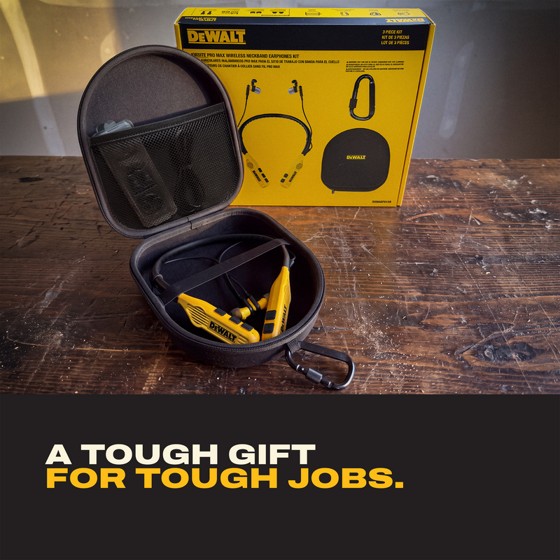 DEWALT Pro Max Neckband Earphones Gift Bundle with Case and Carabiner