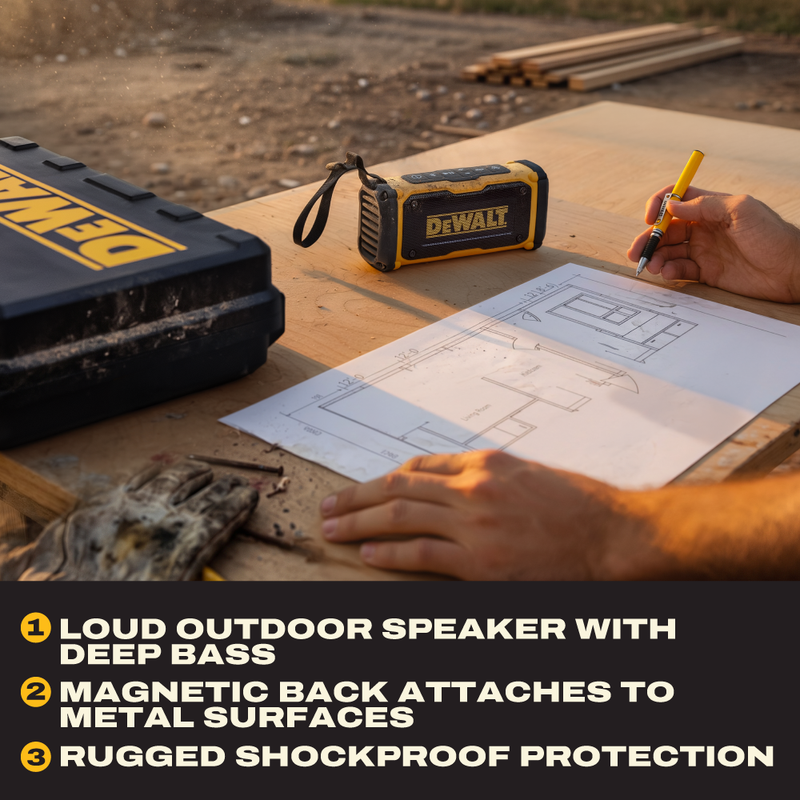 DEWALT Magnetic Jobsite Bluetooth Speaker, 14H Runtime Waterproof Portable
