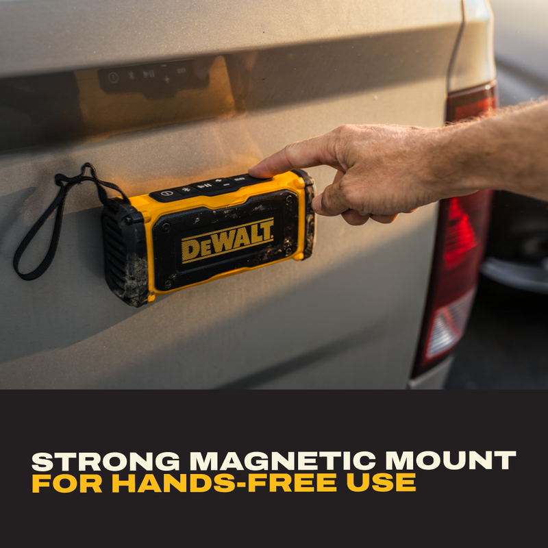 DEWALT Magnetic Jobsite Bluetooth Speaker, 14H Runtime Waterproof Portable