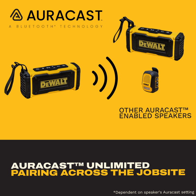 DEWALT Magnetic Jobsite Bluetooth Speaker, 14H Runtime Waterproof Portable