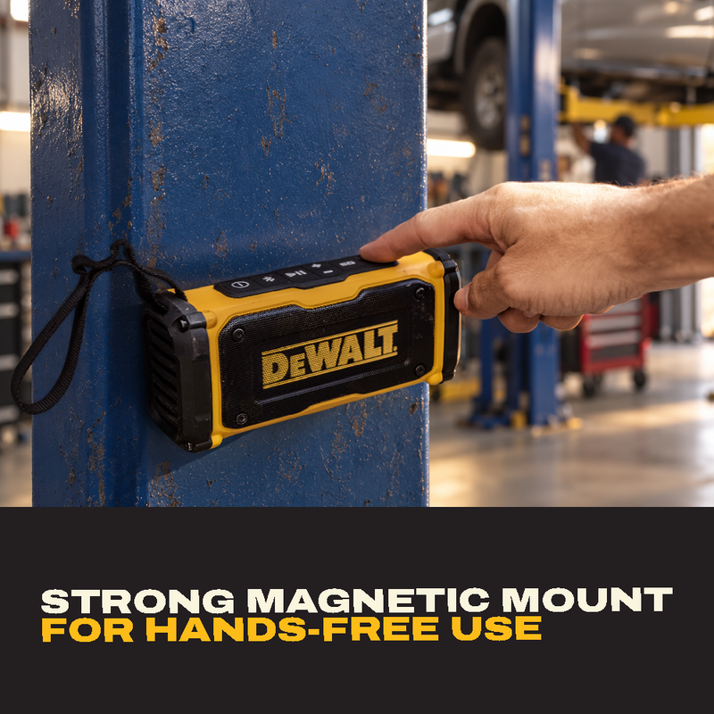 DEWALT Magnetic Jobsite Bluetooth Speaker, 14H Runtime Waterproof Portable