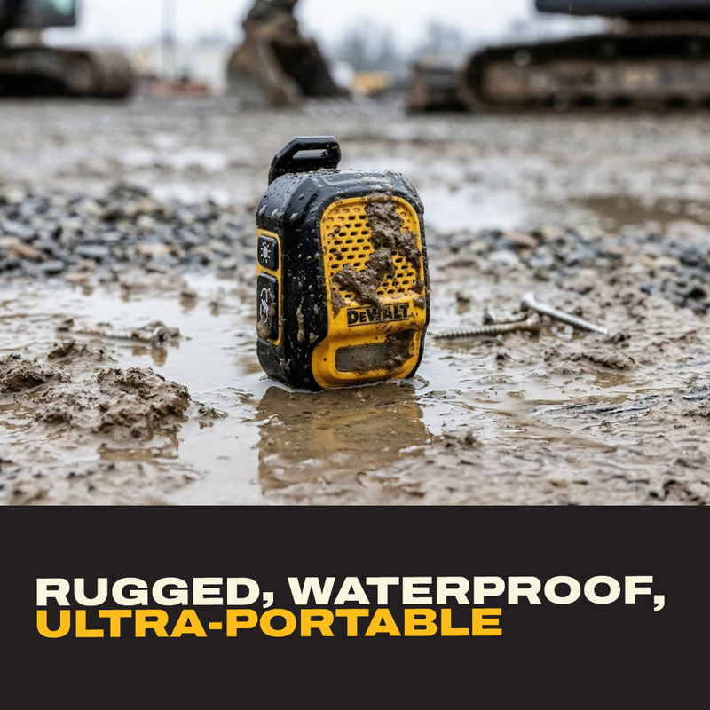 DEWALT Wearable Clip-On Bluetooth Speaker with LED Work Light, 12H Runtime