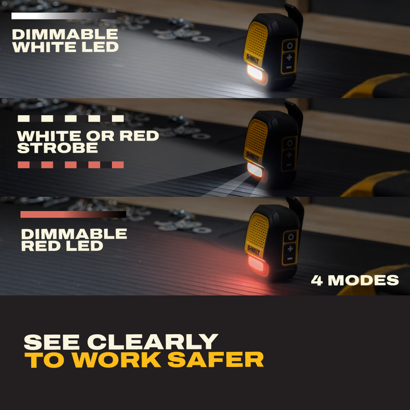 DEWALT Wearable Clip-On Bluetooth Speaker with LED Work Light, 12H Runtime