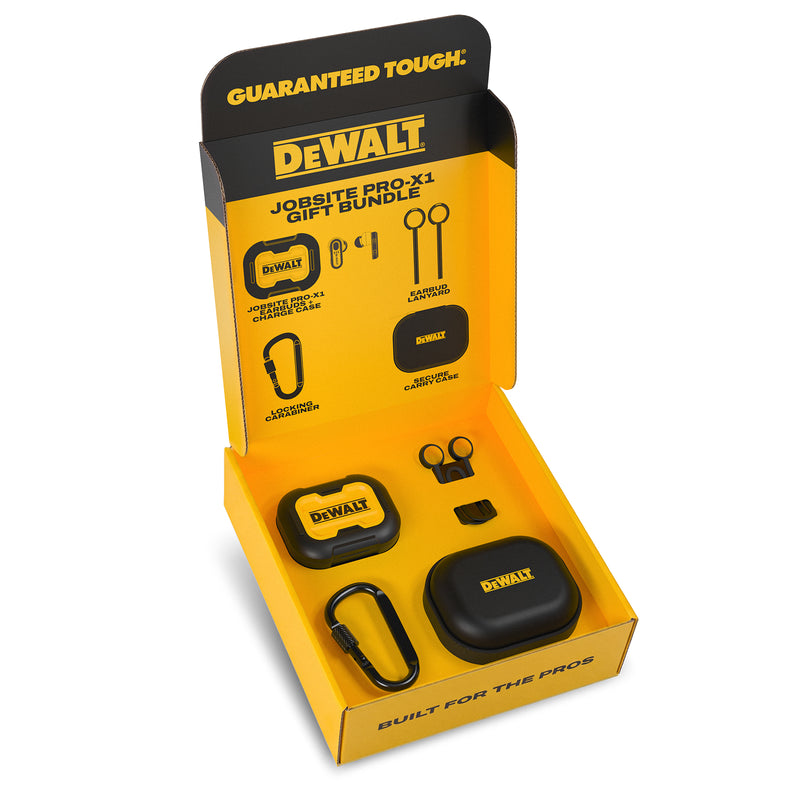 DEWALT Wireless Earbuds Gift Bundle with Carrying Case, Lanyard and Carabiner