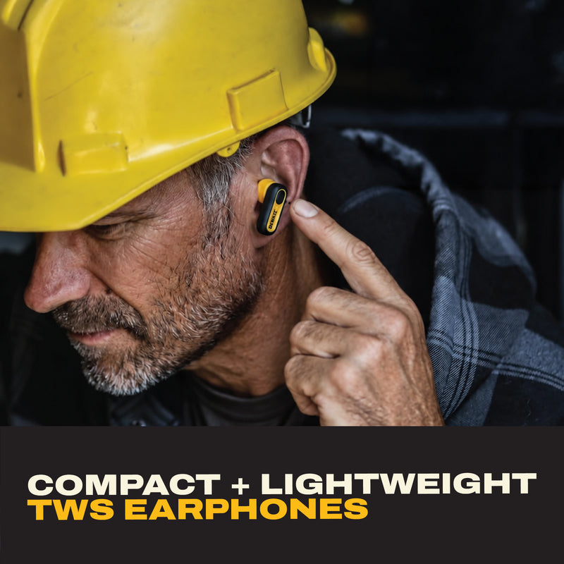 DEWALT Wireless Earbuds Gift Bundle with Carrying Case, Lanyard and Carabiner