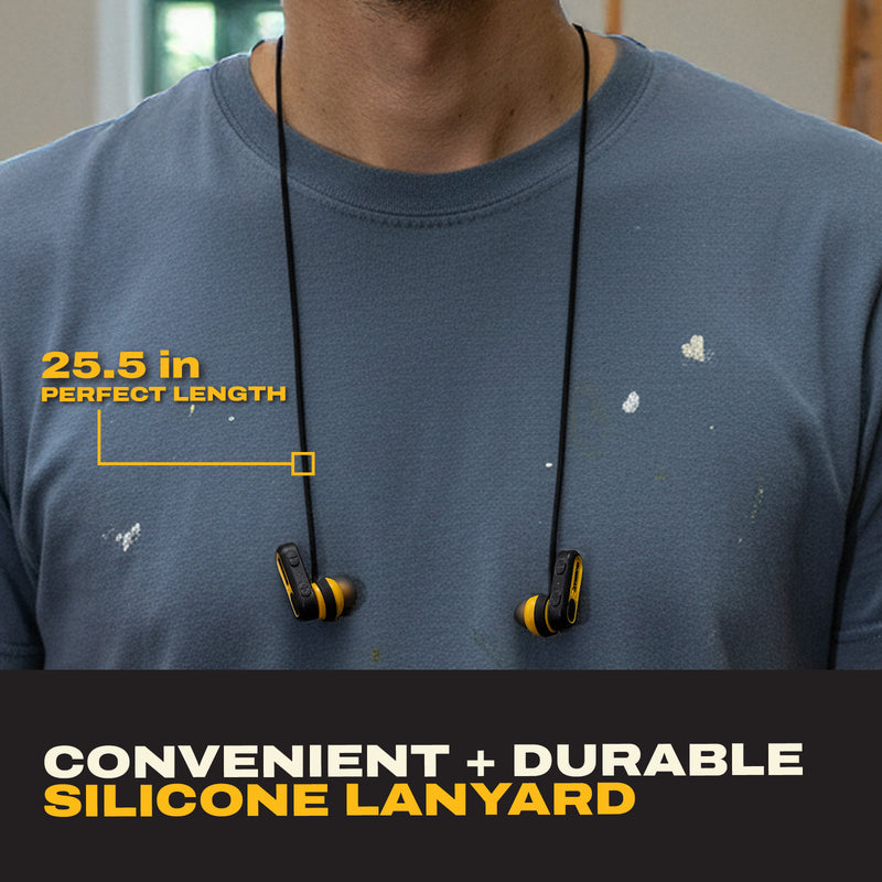 DEWALT Wireless Earbuds Gift Bundle with Carrying Case, Lanyard and Carabiner
