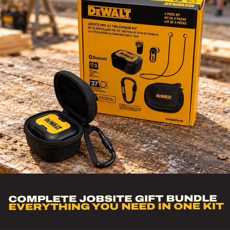 DEWALT Wireless Earbuds Gift Bundle with Carrying Case, Lanyard and Carabiner