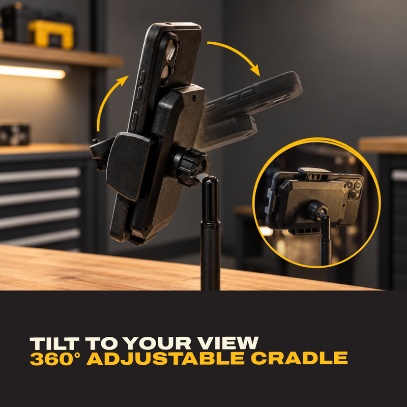 DEWALT Universal Phone Cradle Stand with USB Ports, Adjustable Workbench Mount