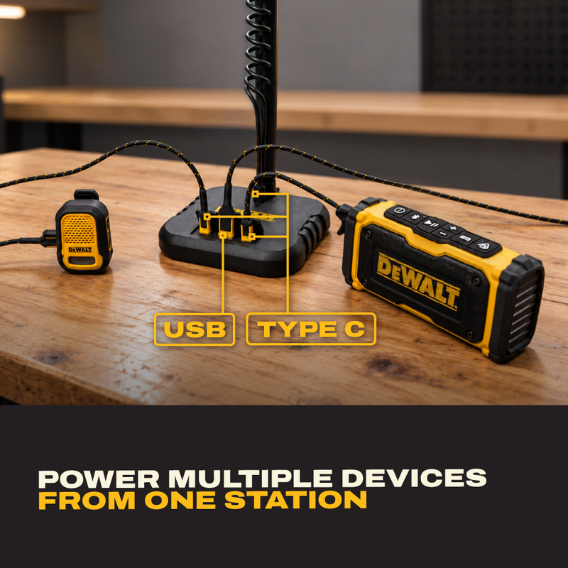 DEWALT Universal Phone Cradle Stand with USB Ports, Adjustable Workbench Mount