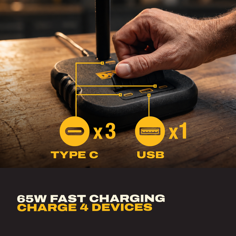 DEWALT Universal Phone Cradle Stand with USB Ports, Adjustable Workbench Mount