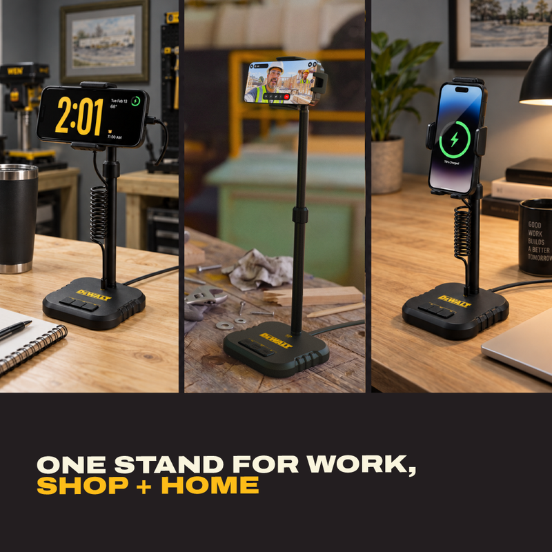 DEWALT Universal Phone Cradle Stand with USB Ports, Adjustable Workbench Mount