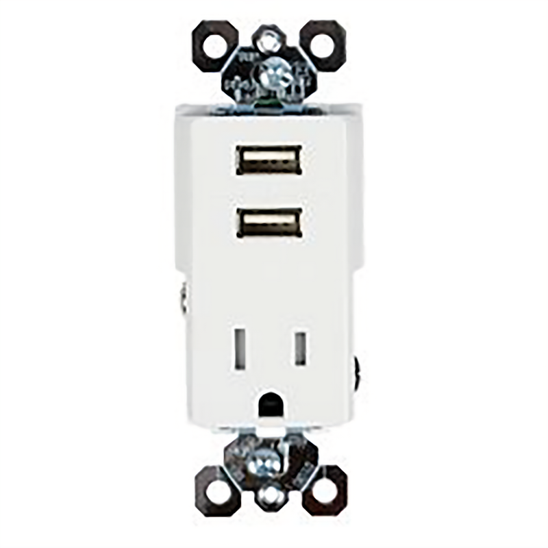 USB CHARGER PORTS W/TAMPER RESISTANT RECEPT, WHITE