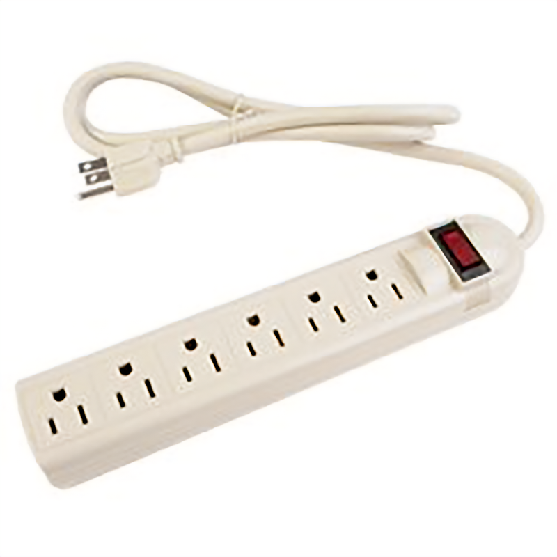 6-OUTLET HORIZONTAL PLASTIC POWER STRIP, 4FT