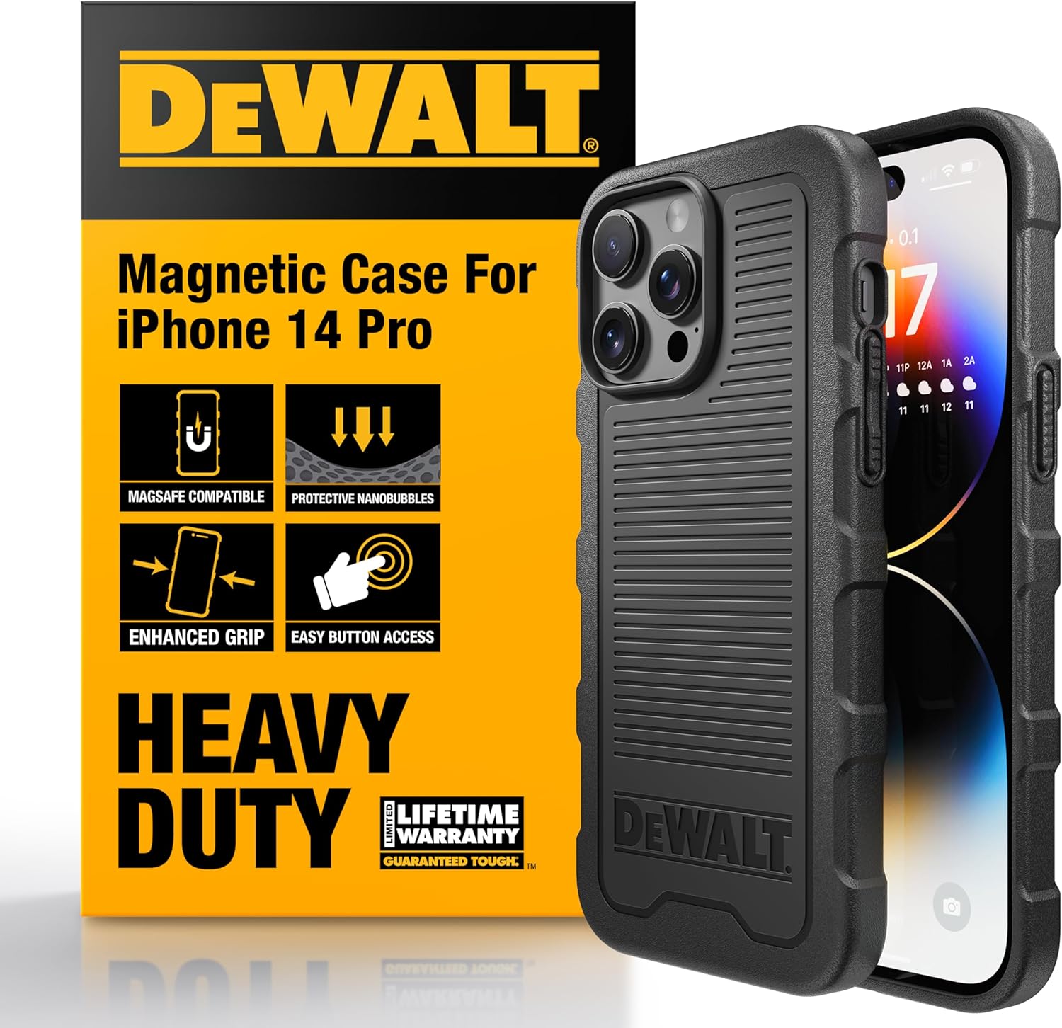 DEWALT iPhone 14 Pro Shockproof MagSafe Case, Matte Black