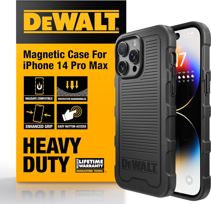 DEWALT Heavy Duty Strong Magnetic for iPhone - Case Fits MagSafe, Drop Resistant Impact Protective Back Cover, Shockproof Slim Fit, Matte Black